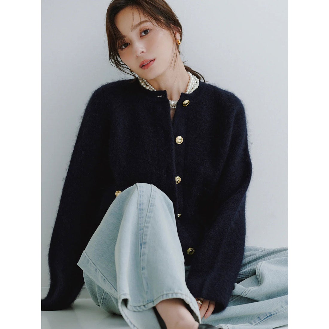 アニュアンス anuans カシミヤブレンドノーカラーニットジャケット