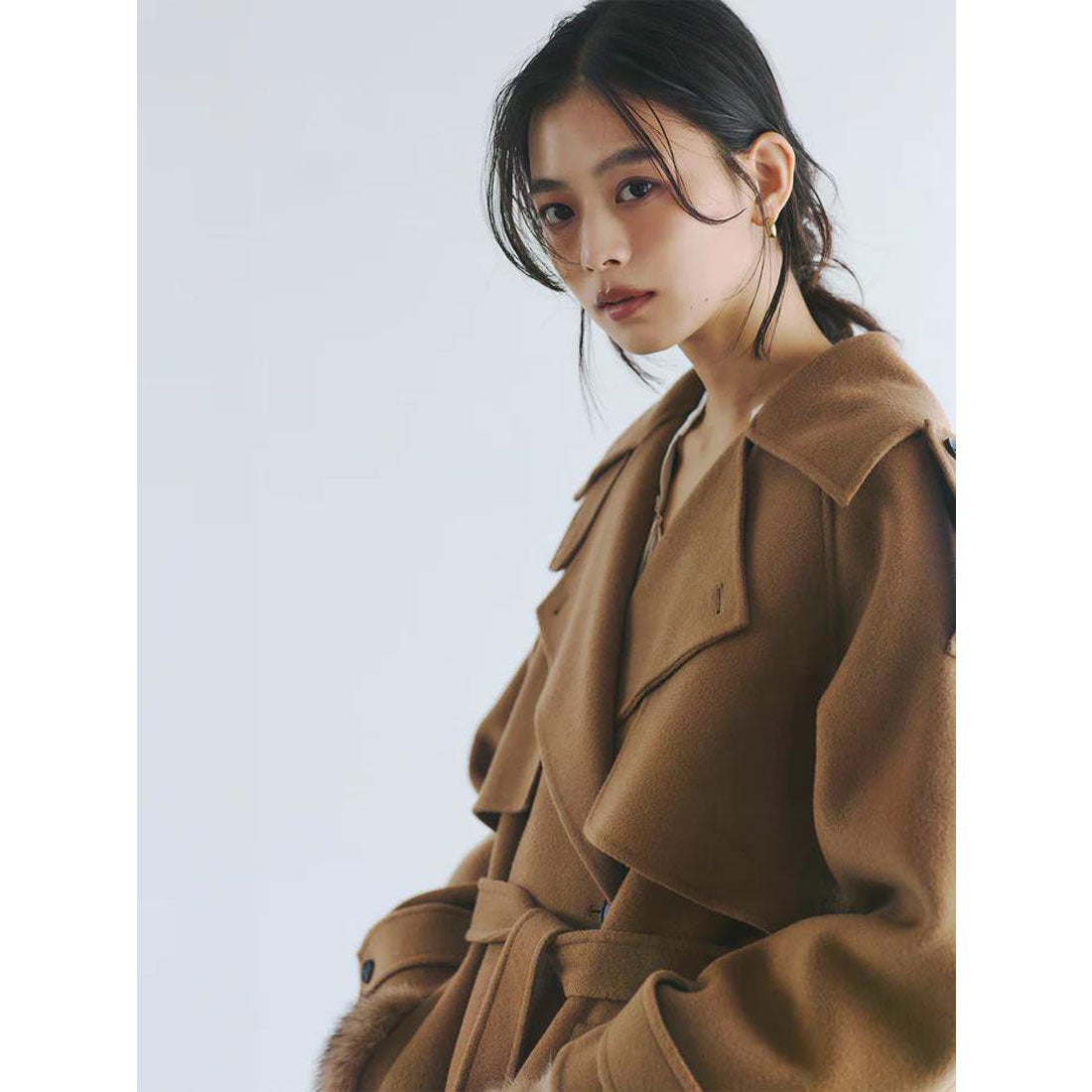 アニュアンス anuans リバーウールミドルトレンチコート （BLACK