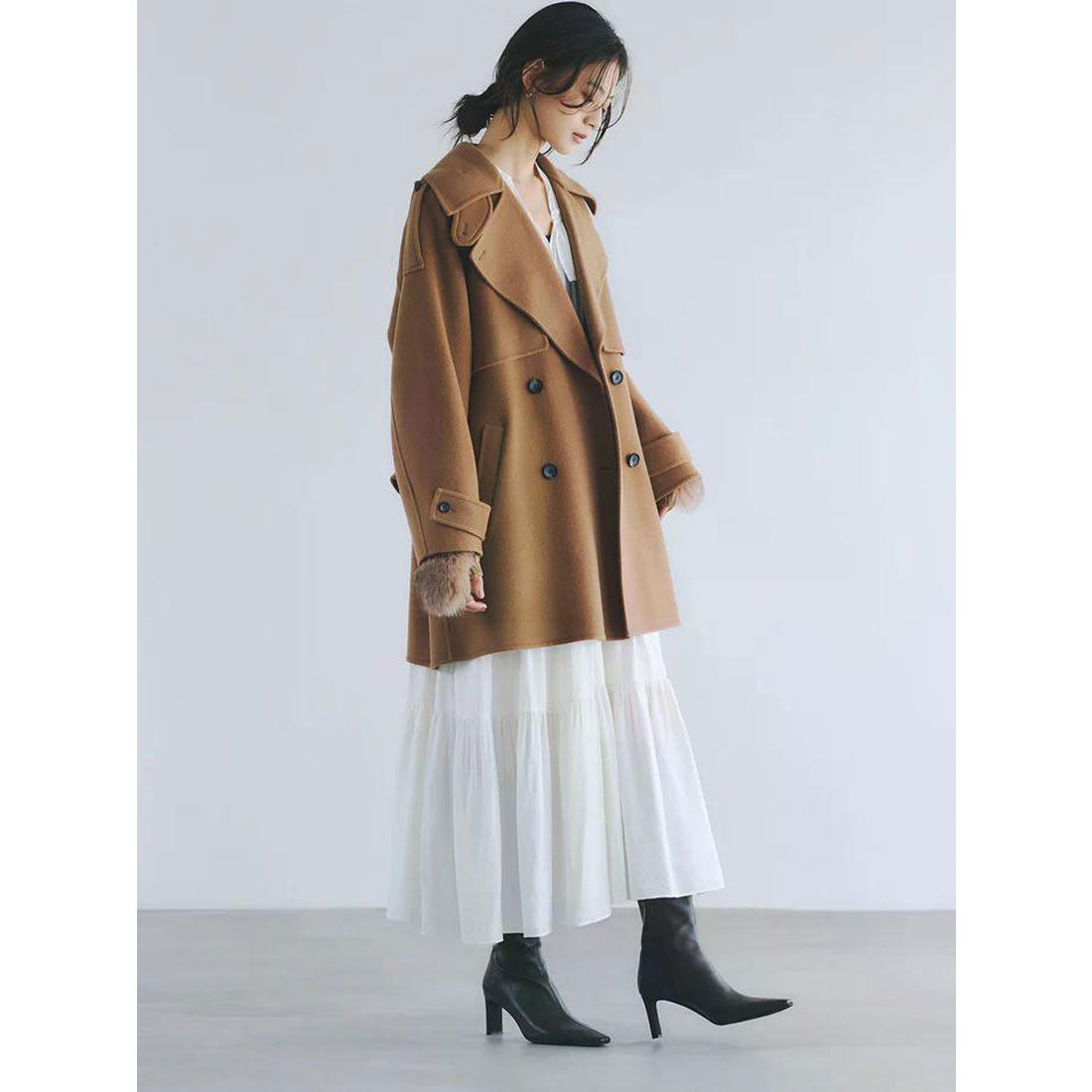 アニュアンス anuans リバーウールミドルトレンチコート （CAMEL