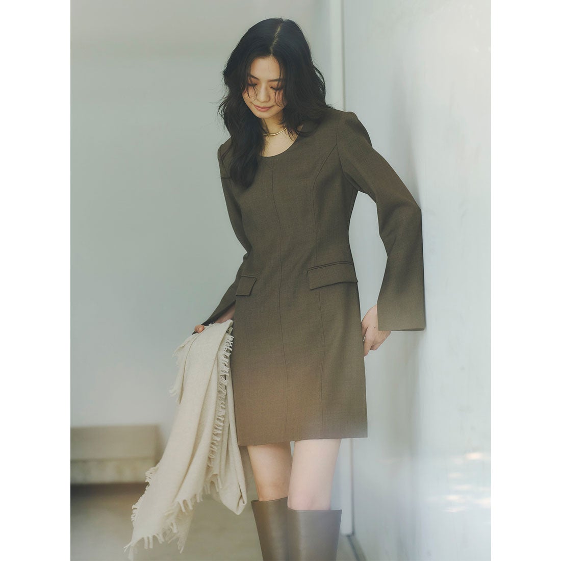 アニュアンス anuans ボクシーミニワンピース （BROWN） -ファッション