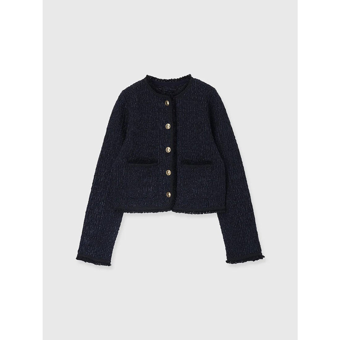 anuans ノーカラーニットジャケット ネイビー Sサイズ アニュアンス