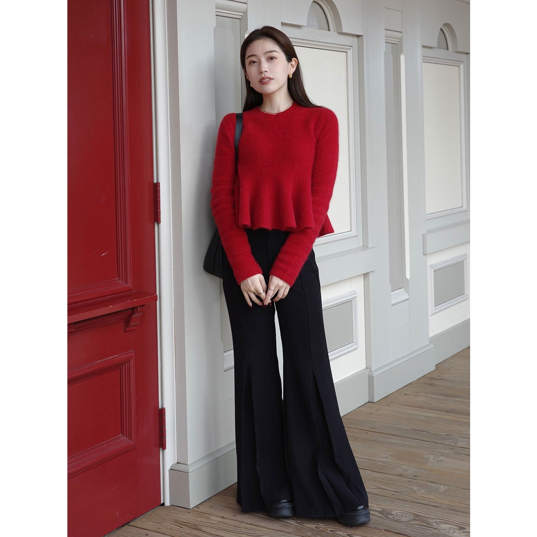 アニュアンス anuans ペプラムショートニットトップス （BEIGE