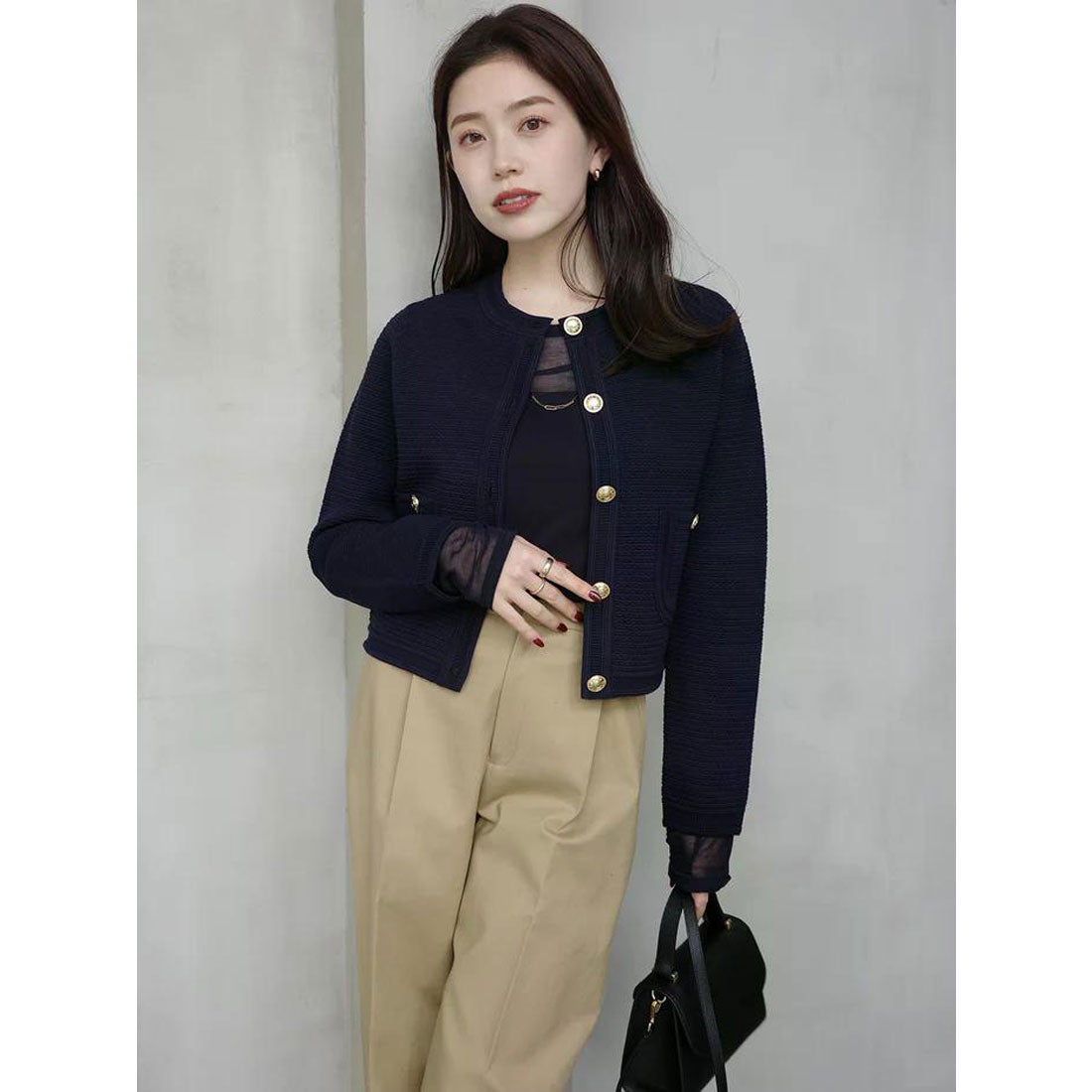 アニュアンス anuans ノーカラーラーベンニットジャケット （MINT