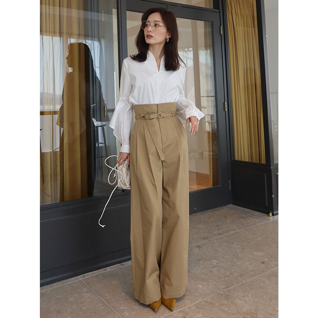 アニュアンス anuans ハイウエストワイドパンツ （BROWN） -靴