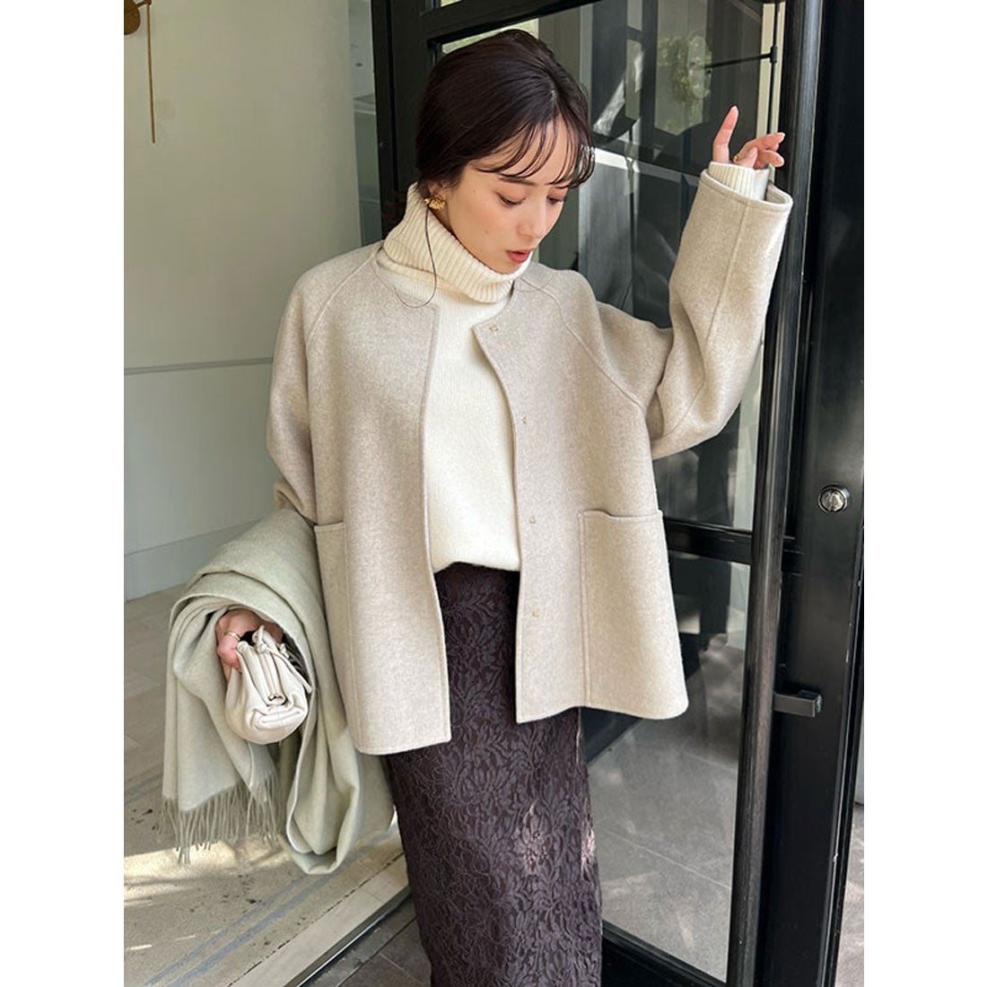 アニュアンス anuans ノーカラーリバーショートコート （BEIGE） -靴