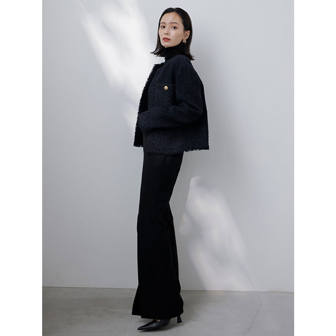 アニュアンス anuans パッチポケットツイードノーカラージャケット