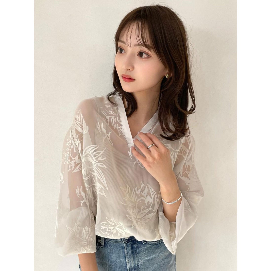 アニュアンス anuans スキッパーネックオパールブラウス （ECRU） -靴