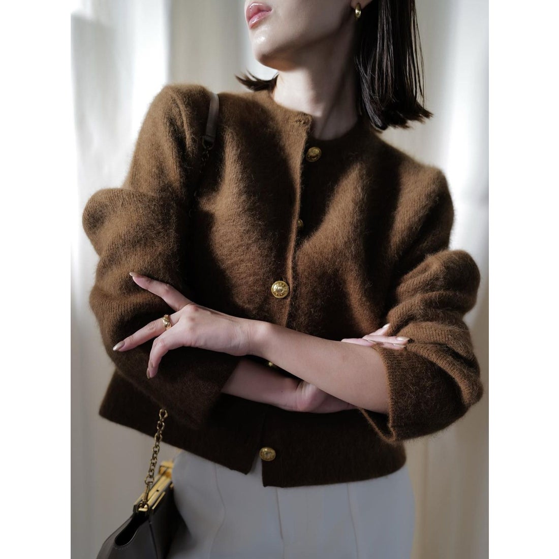 アニュアンス anuans ラクーンブレンドノーカラーニットジャケット