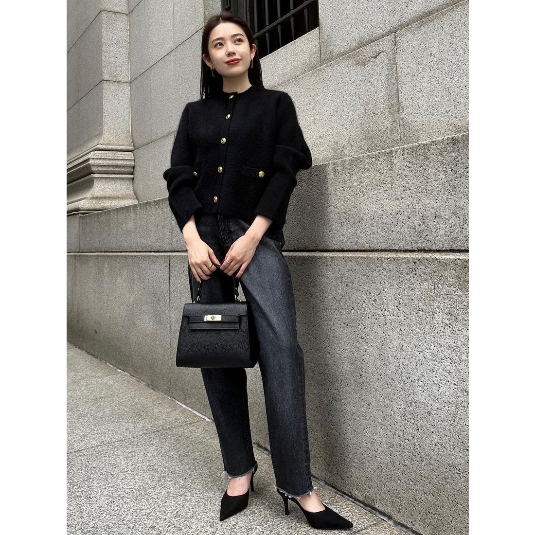 アニュアンス anuans ラクーンブレンドノーカラーニットジャケット