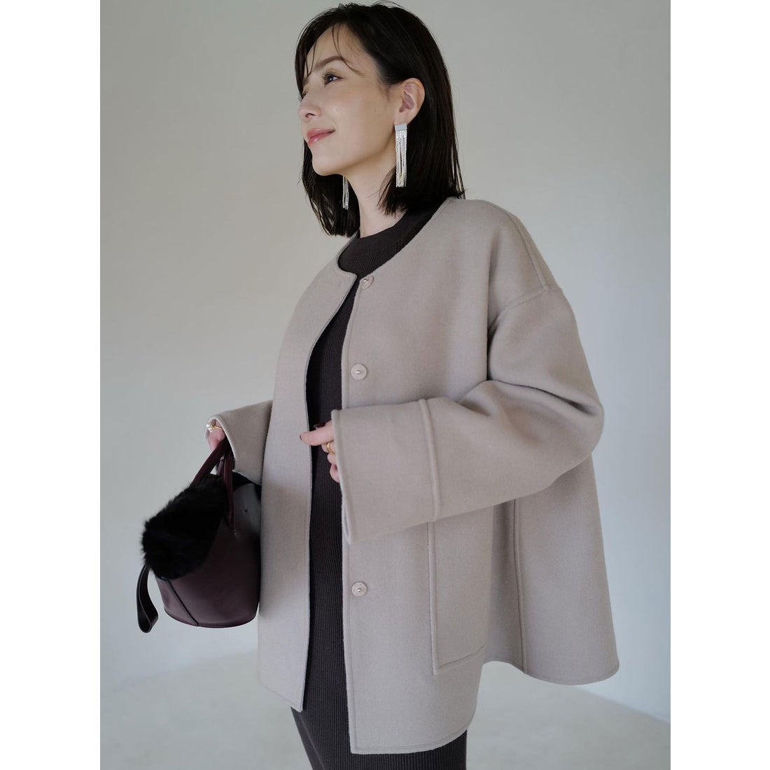 アニュアンス anuans バイカラーショートリバーコート （ECRU） -靴