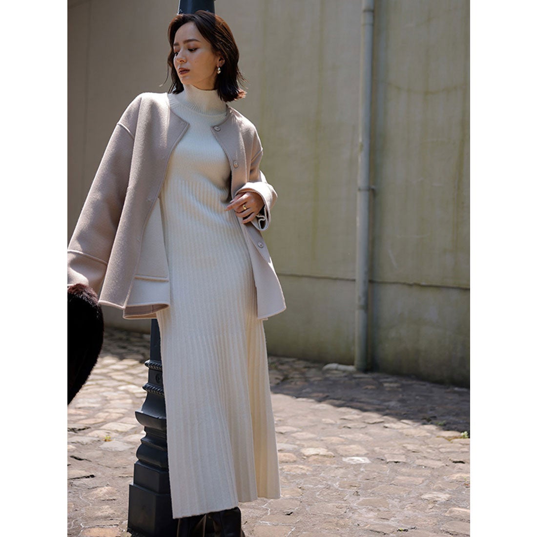 アニュアンス anuans バイカラーショートリバーコート （ECRU） -靴