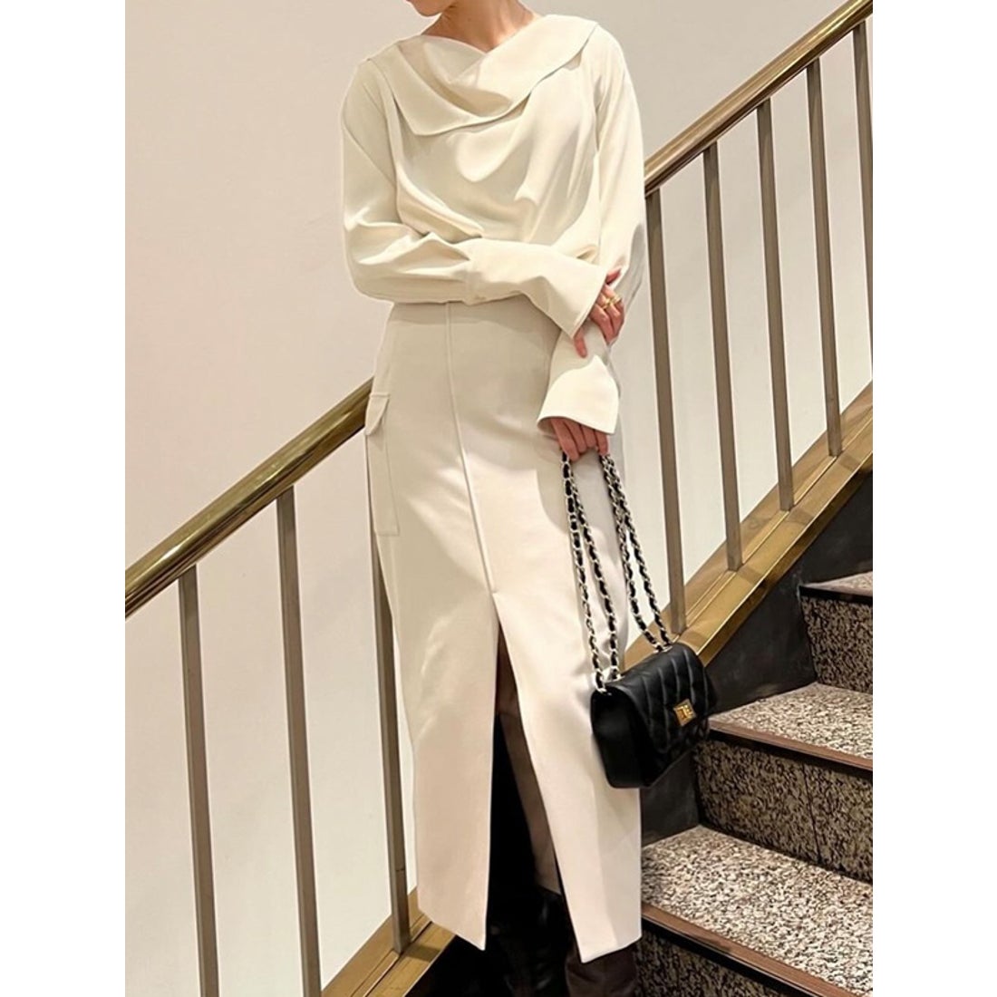 アニュアンス anuans スカーフドレープブラウス （KHAKI BROWN