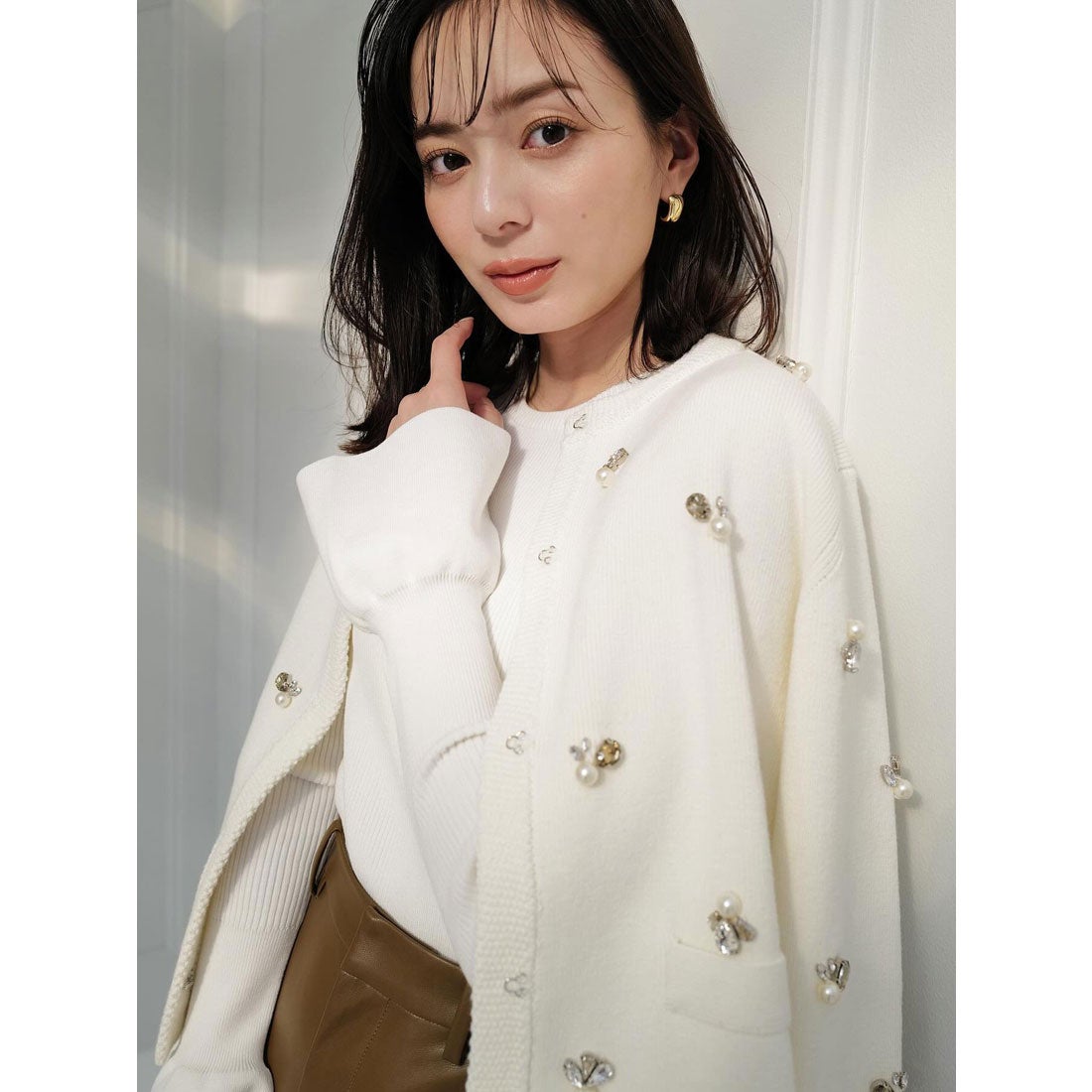 アニュアンス anuans ビジューニットジャケット （IVORY） -靴