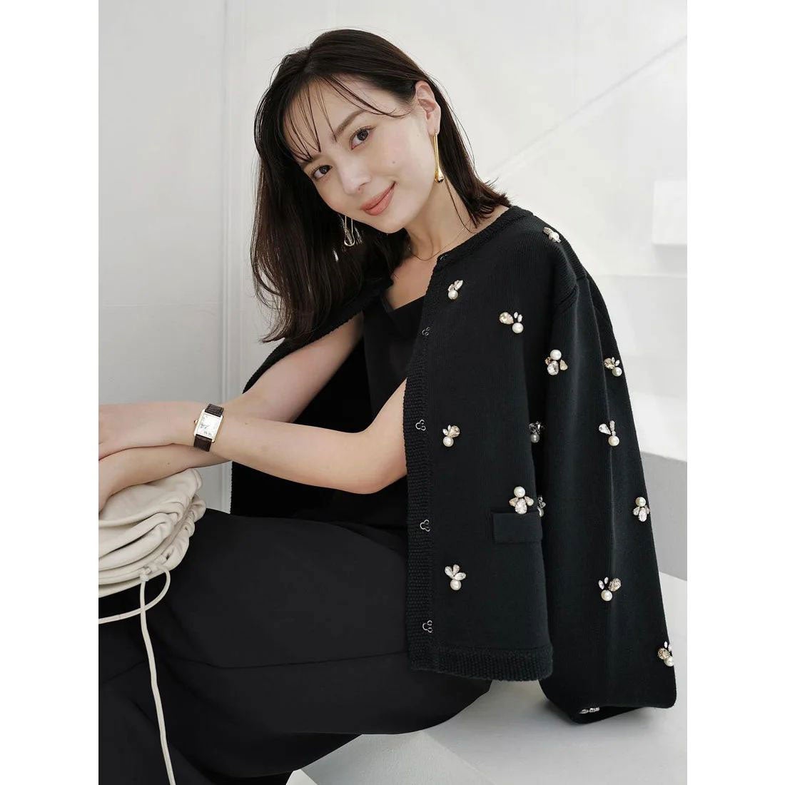 アニュアンス anuans ビジューニットジャケット （IVORY） -靴