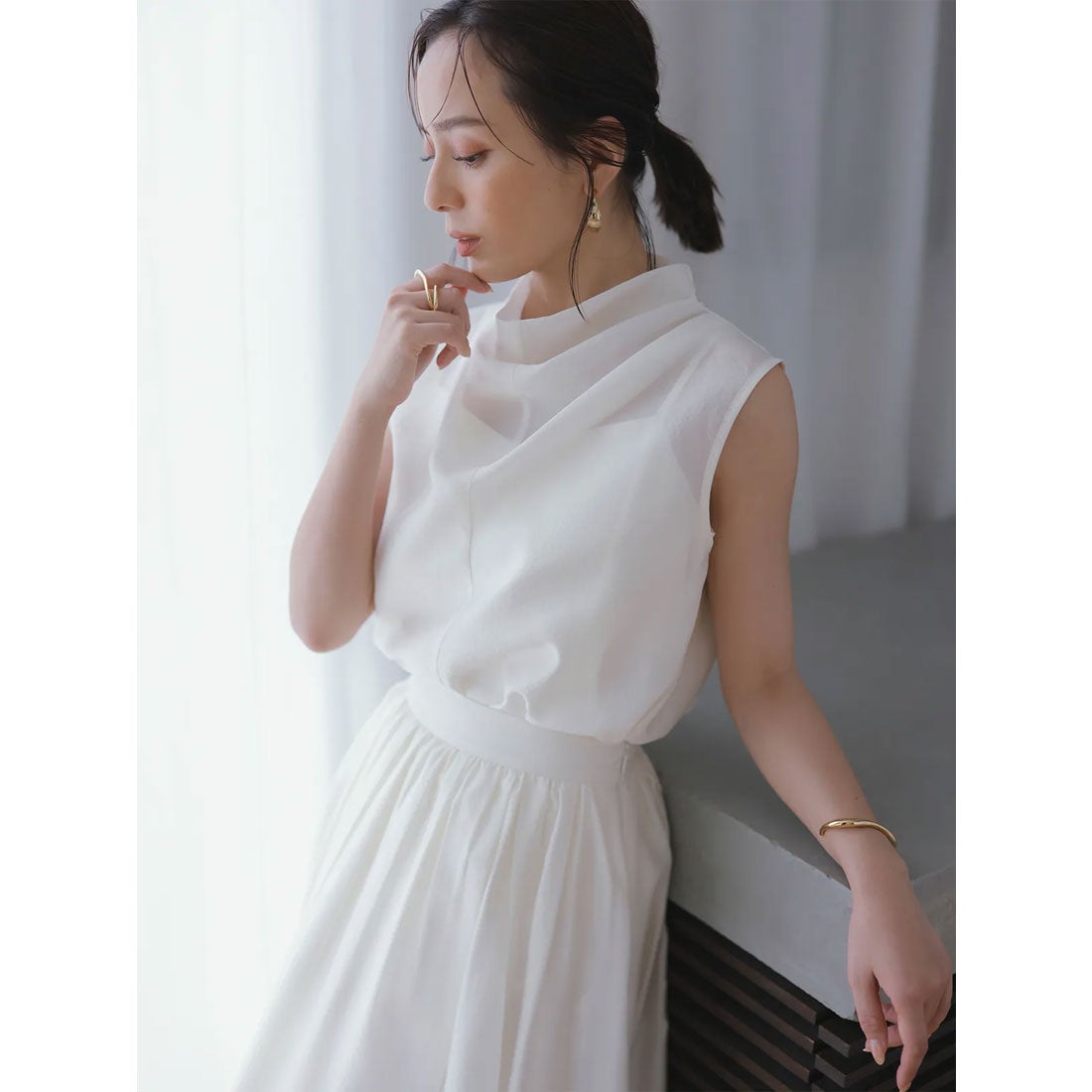 アニュアンス anuans ドレープネックシアーブラウス （BEIGE