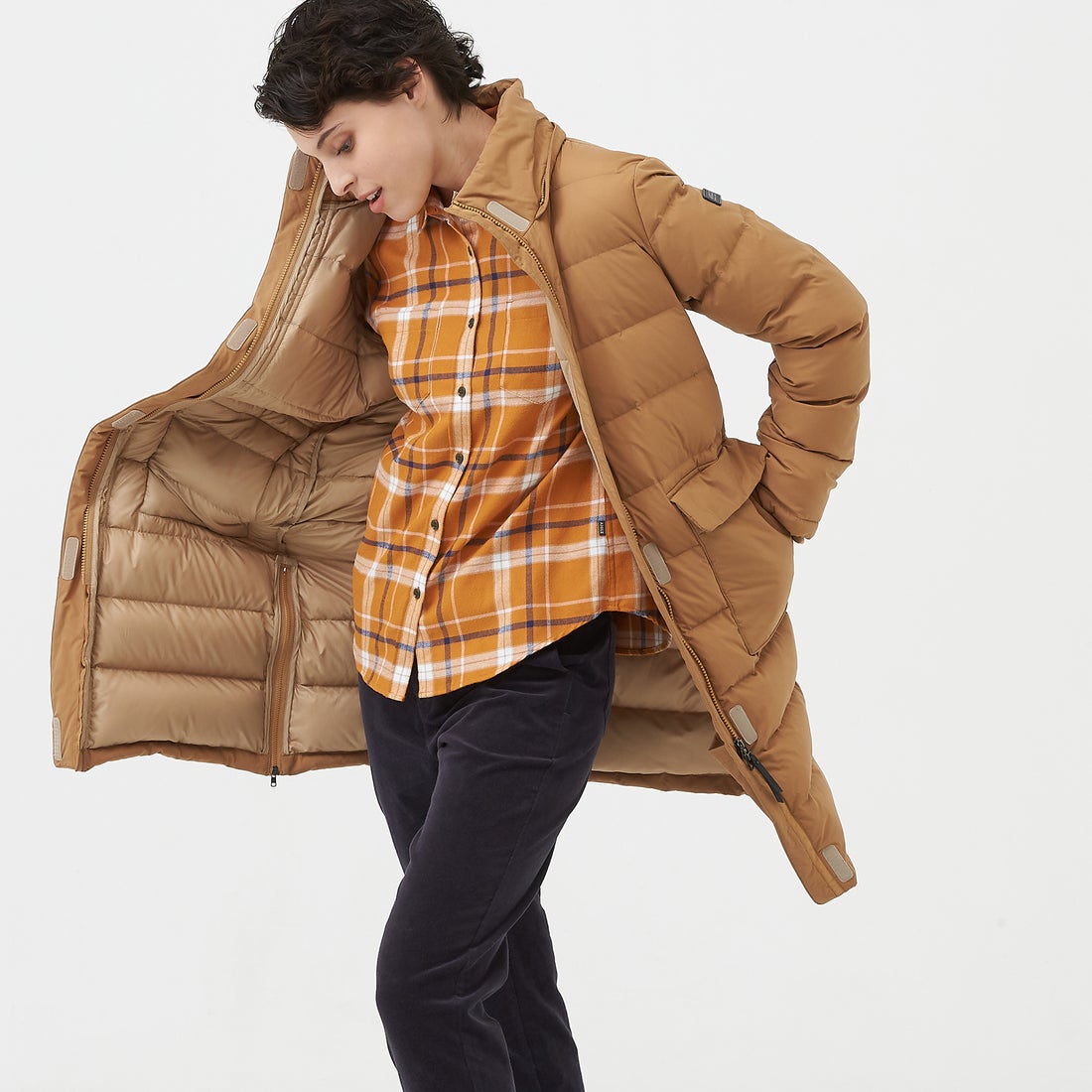 エーグル AIGLE 撥水 サイドジップ フーデッドファー ロング ダウン