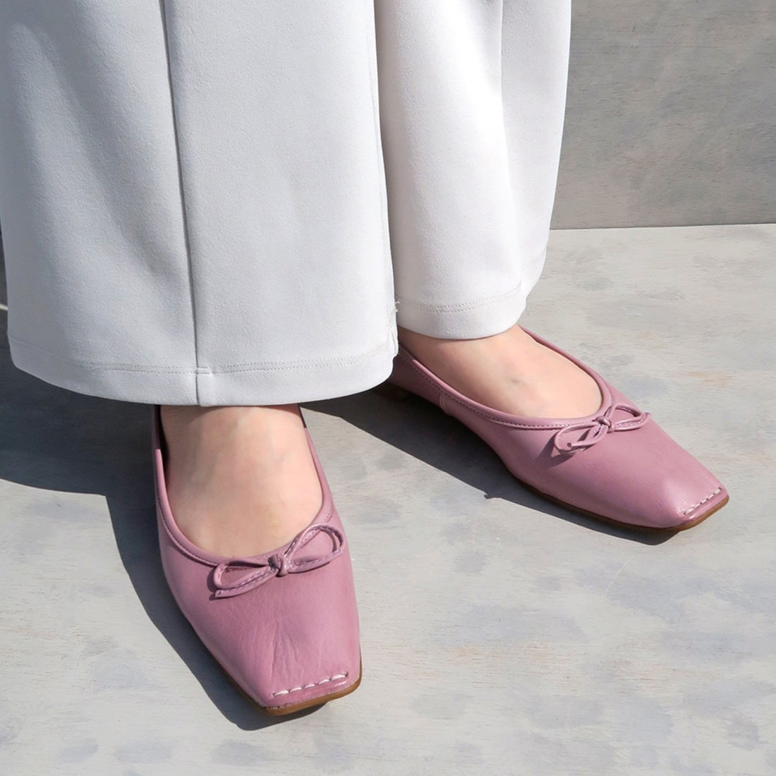 ボントレ BONTRE スクエアステッチバレエシューズ （ピンク） -waja