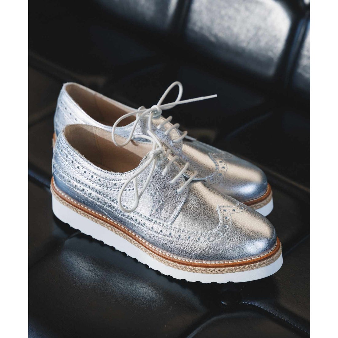 ボントレ BONTRE ジュート厚底レースアップシューズ （シルバー