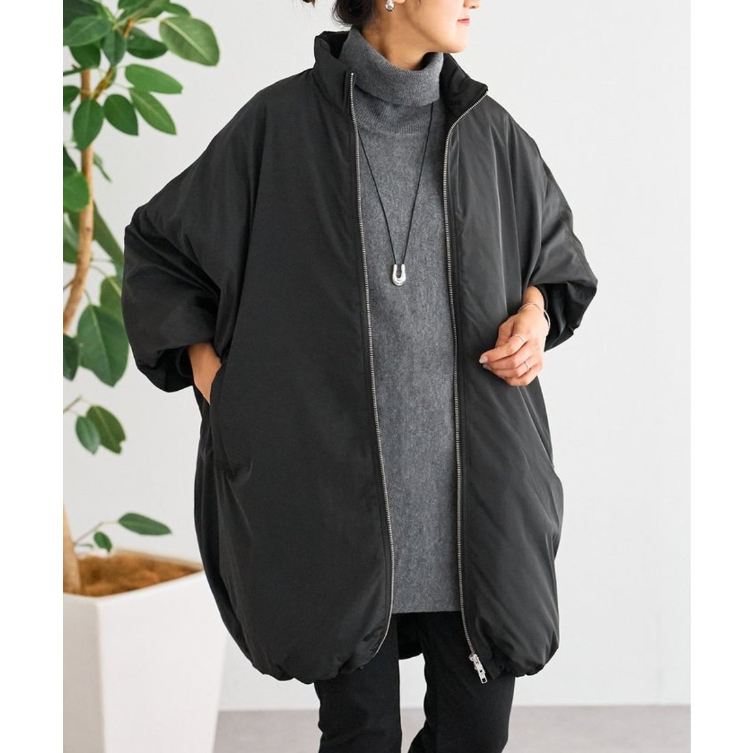 ビアズリー BEARDSLEY 中綿BIGポンチョ （black） -ファッション通販