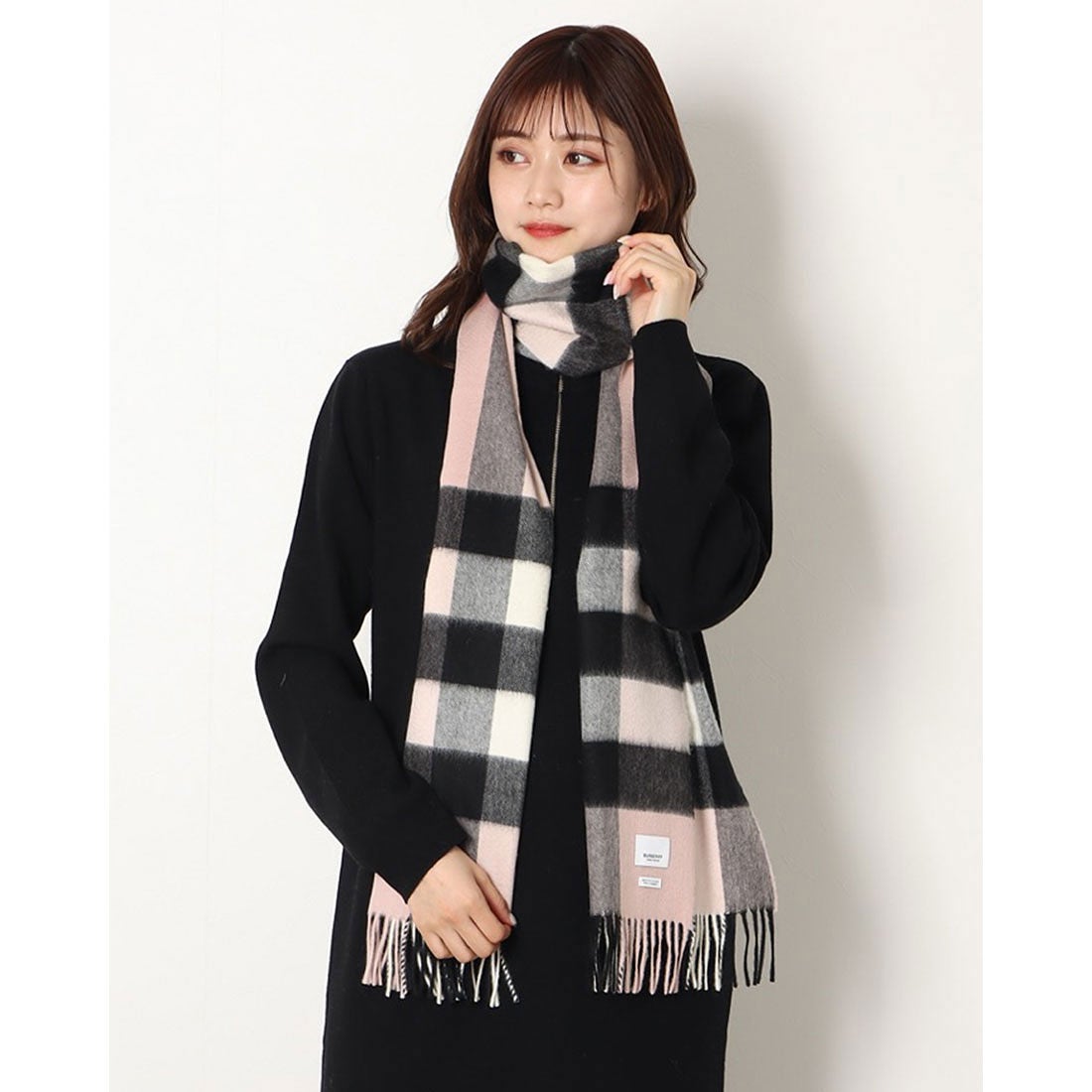 バーバリー BURBERRY カシミヤ ビッグチェックマフラー （ASH ROSE