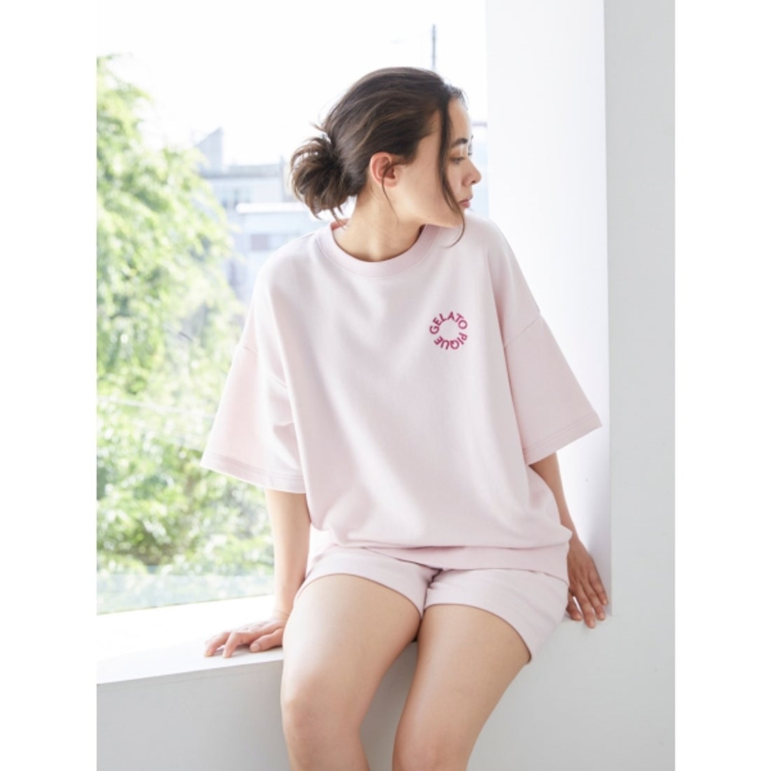 ジェラートピケ gelato pique 裏毛ロゴプルオーバー&ショートパンツ