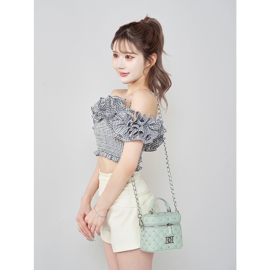 ダーリッチ Darich キルティングビジュースクエアミニバッグ （ミント