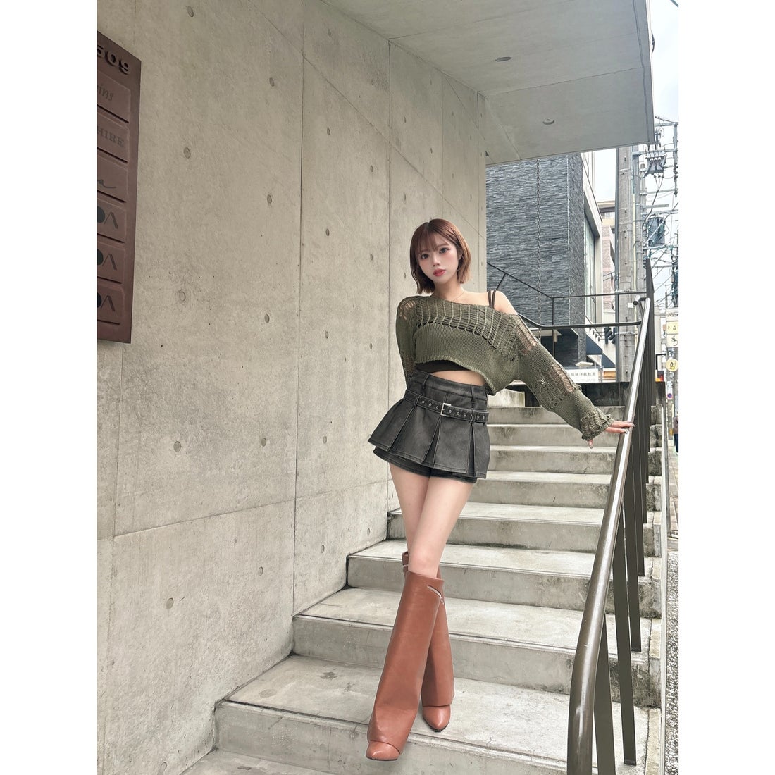 ダーリッチ Darich ファスナーカバーロングブーツ （ブラウン） -靴