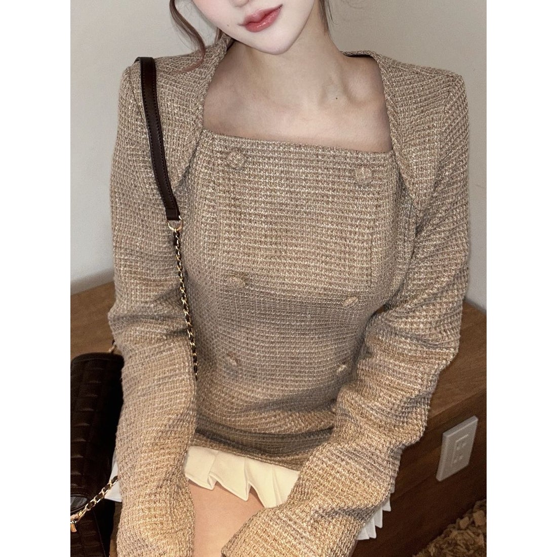 ダーリッチ Darich プリーツドッキングツイードミニワンピース