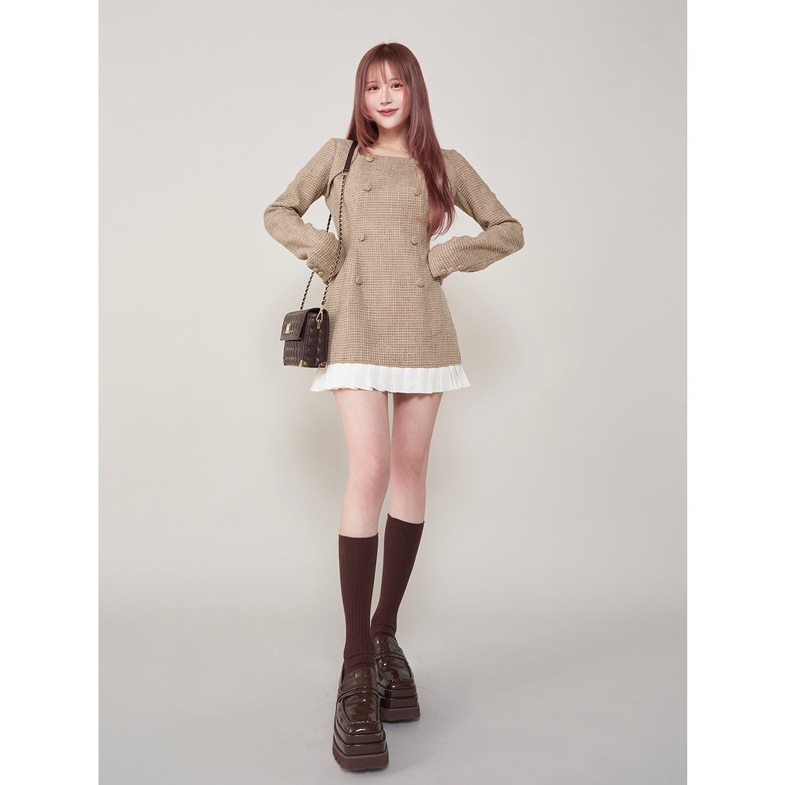 ダーリッチ Darich プリーツドッキングツイードミニワンピース