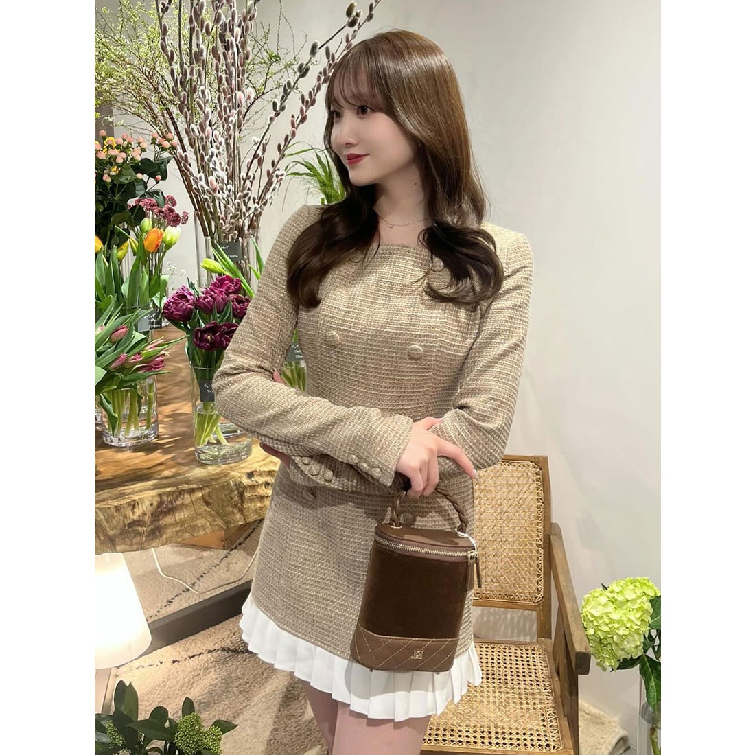 ダーリッチ Darich プリーツドッキングツイードミニワンピース