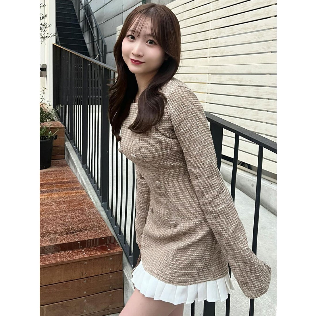 ダーリッチ Darich プリーツドッキングツイードミニワンピース