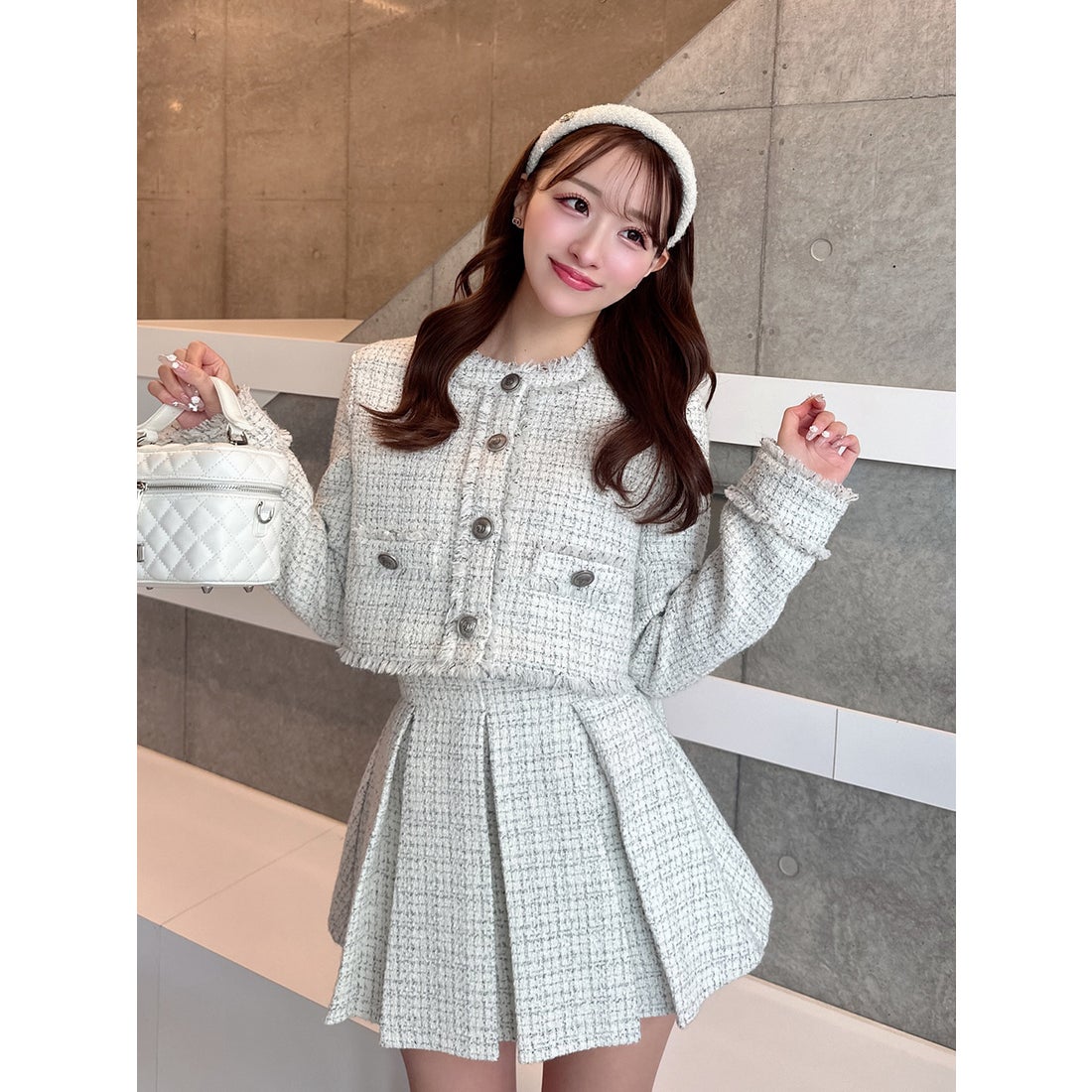 ダーリッチ Darich ボックスプリーツツイードミニスカート （ホワイト