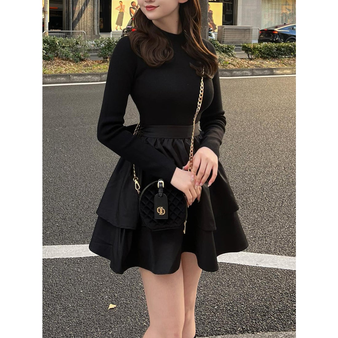 ダーリッチ Darich バックリボンティアードミニワンピース （ブラック