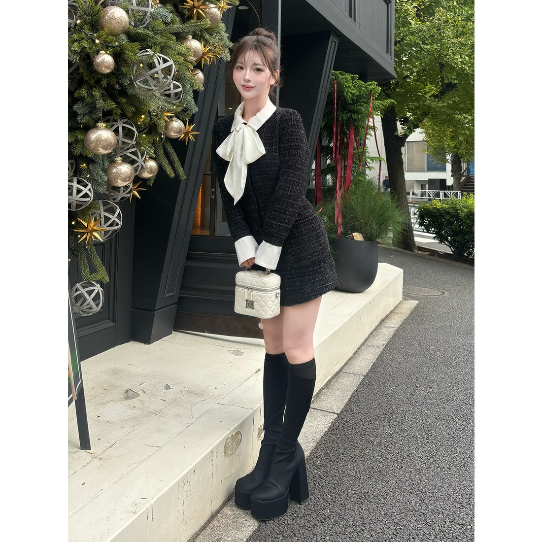 ダーリッチ Darich クラシカルボウタイツイードミニワンピース