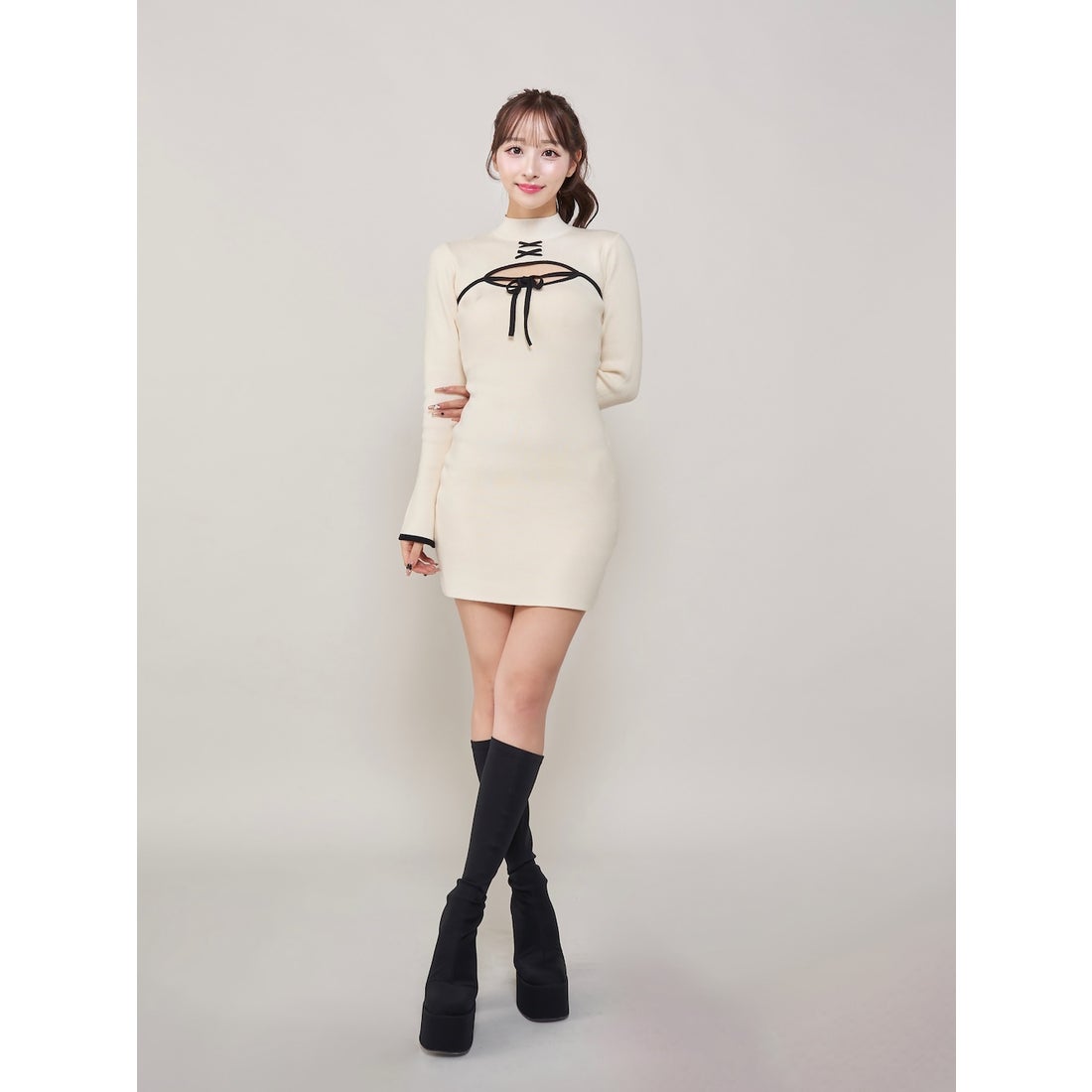 ダーリッチ Darich フロントオープンリボンニットミニワンピース