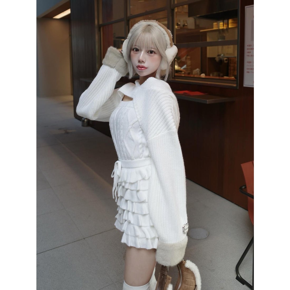 ダーリッチ Darich フリルニットコンビネゾン （ホワイト