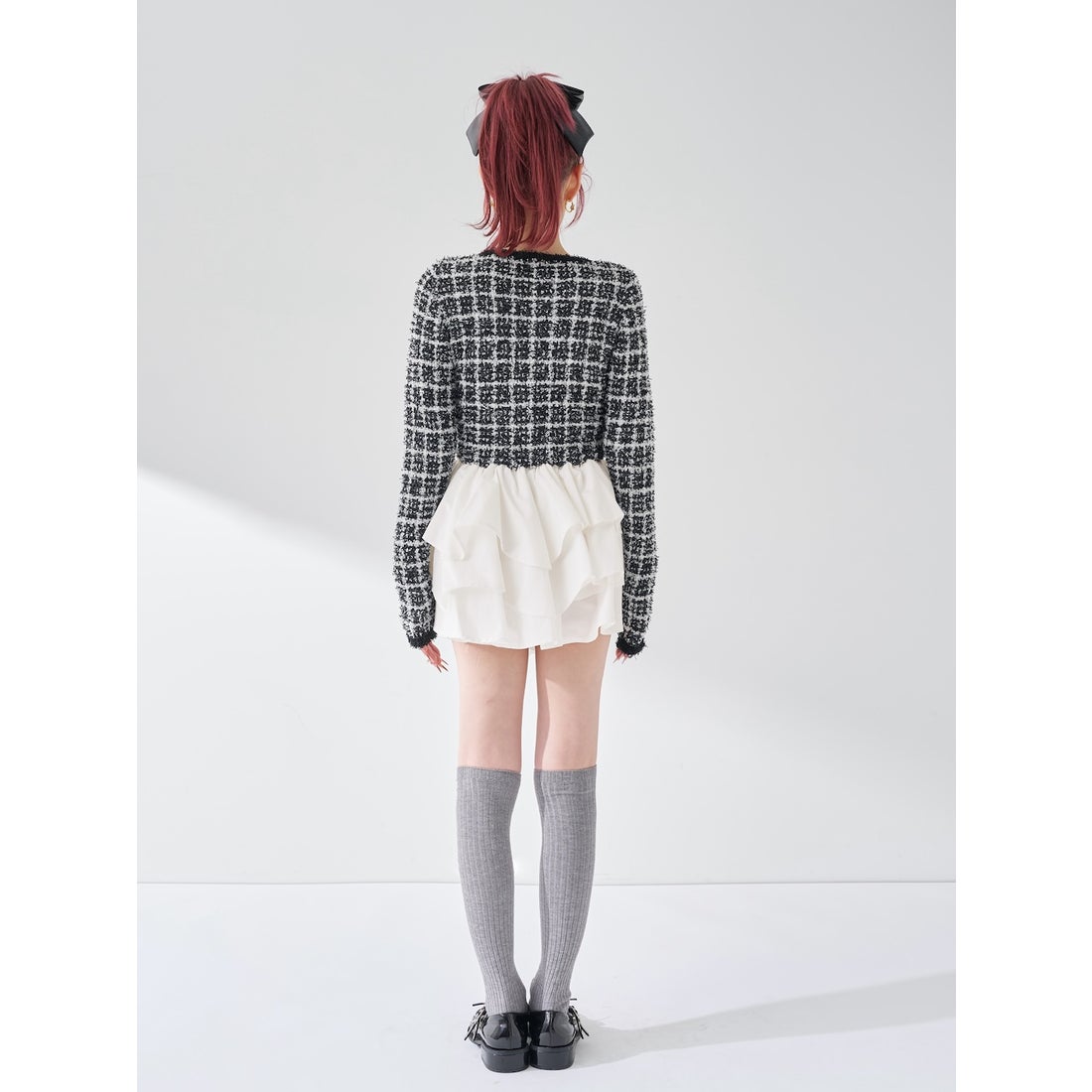 ダーリッチ Darich ボリュームフリルツイードニットミニワンピース