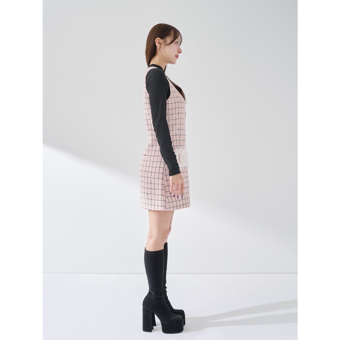 ダーリッチ Darich フロントファスナーツイードミニワンピース