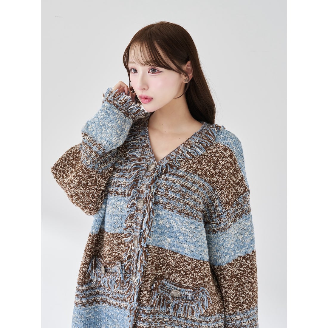 ダーリッチ Darich ツイードボーダーニットカーディガン （イエロー