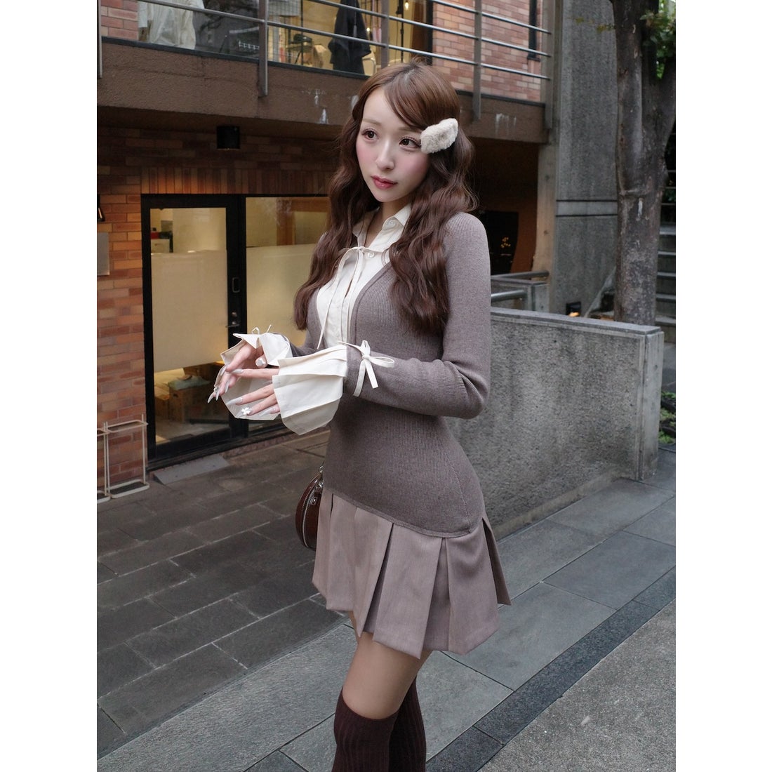 ダーリッチ Darich シャツドッキングプリーツミニワンピース （モカ