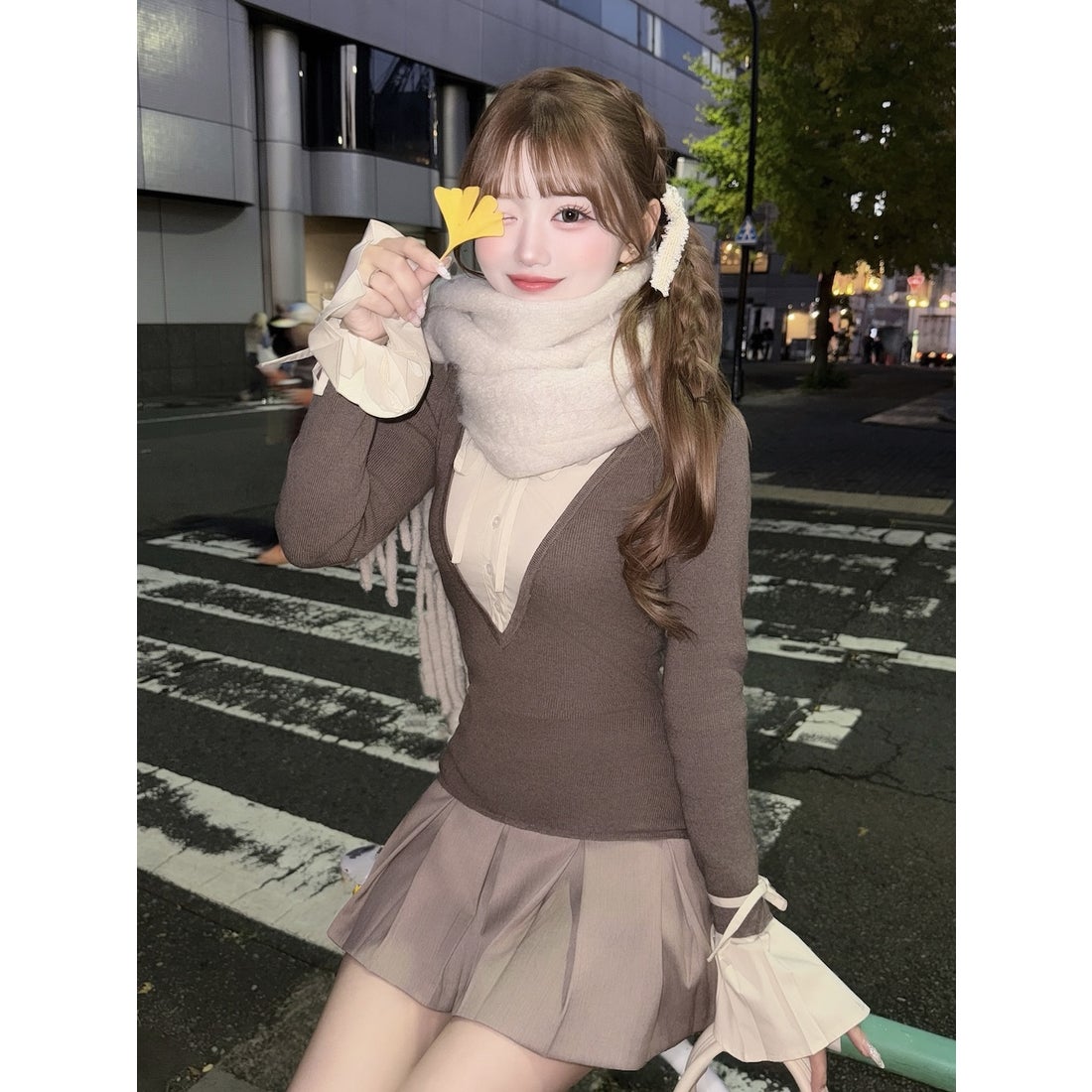 ダーリッチ Darich シャツドッキングプリーツミニワンピース （モカ