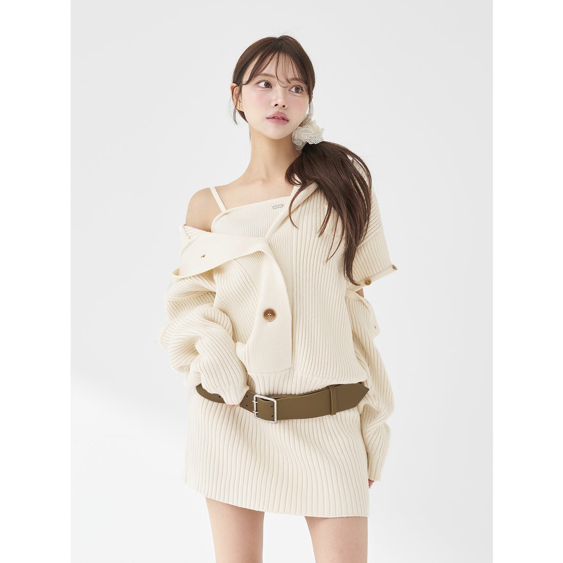 ダーリッチ Darich ローウエストデザインニットワンピース