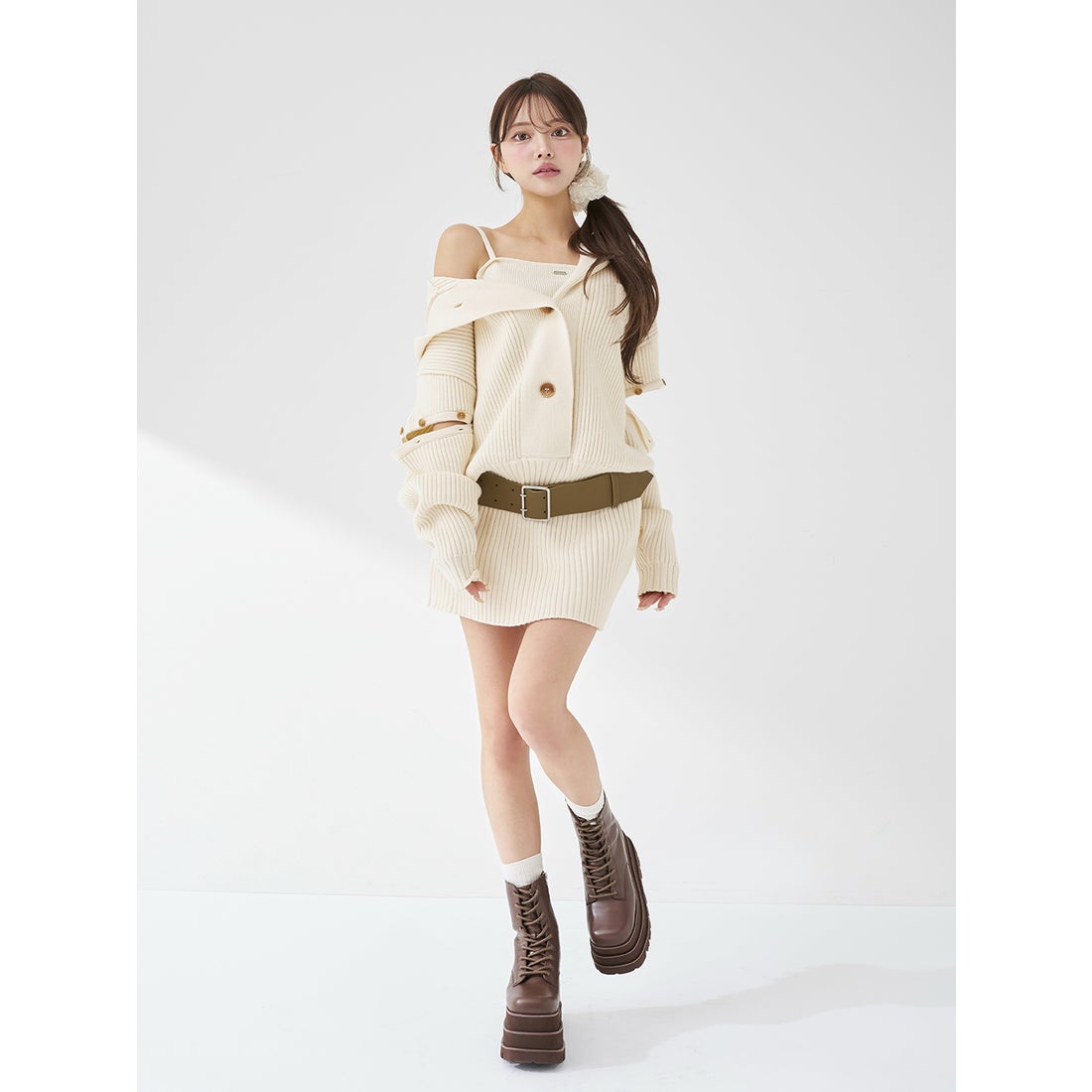 ダーリッチ Darich ローウエストデザインニットワンピース