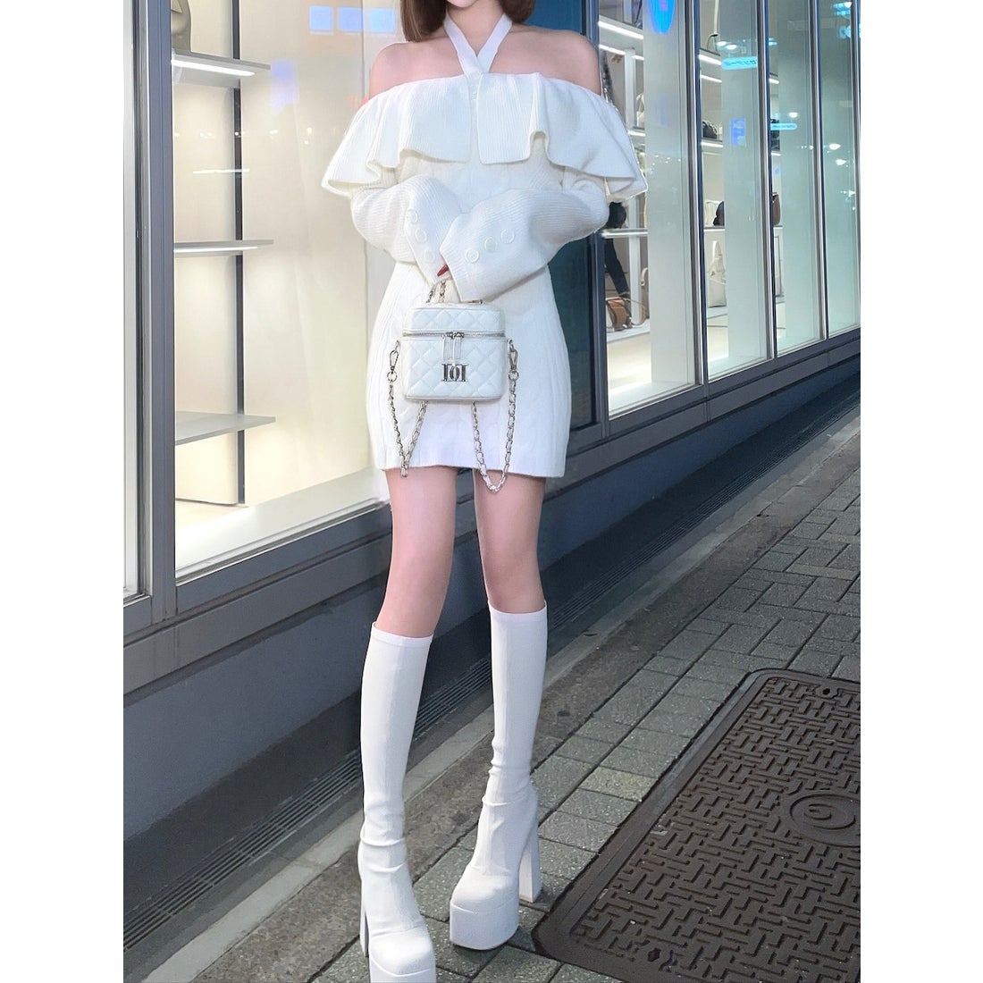 ダーリッチ Darich ホルターデザインオフショルニットミニワンピース