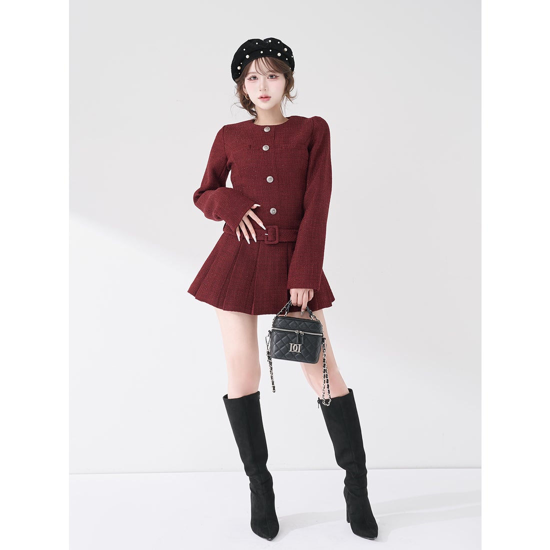 ダーリッチ Darich ボックスプリーツツイードミニワンピース