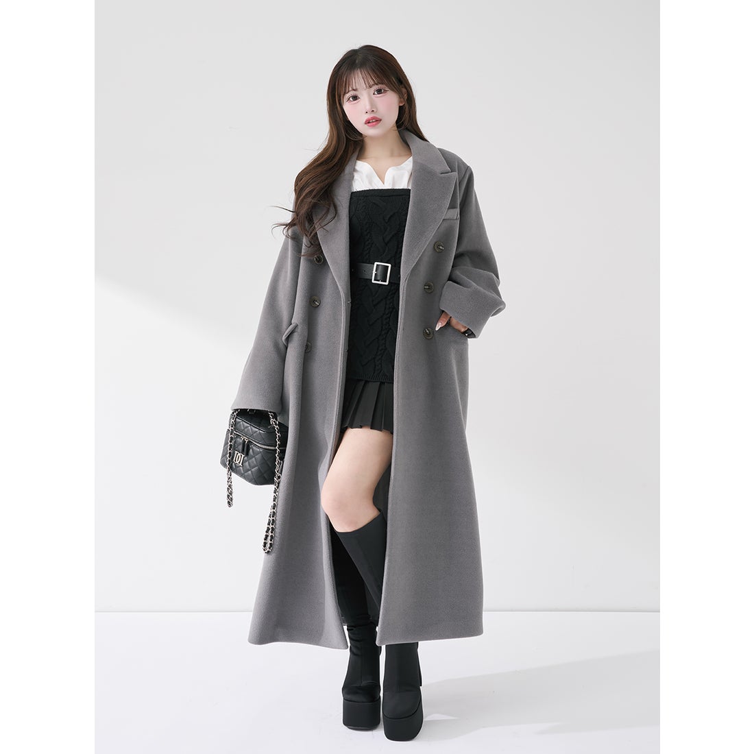 ダーリッチ Darich シャツドッキングプリーツニットミニワンピース