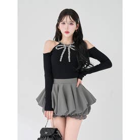 ダーリッチ Darich リボンビジューアメスリニットトップス （ブラック