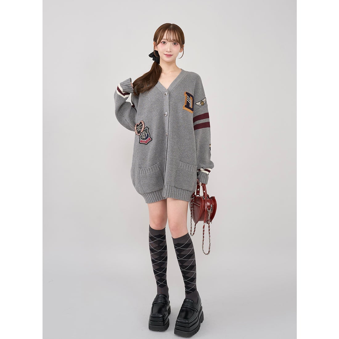 ダーリッチ Darich カレッジワッペンVネックニットカーディガン