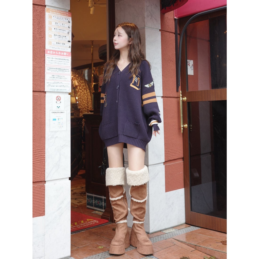 ダーリッチ Darich カレッジワッペンVネックニットカーディガン