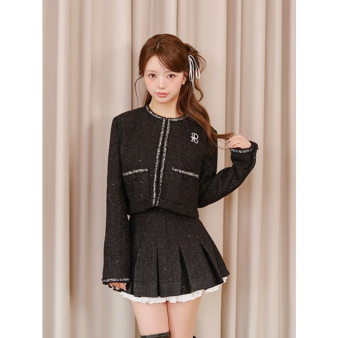 ダーリッチ Darich スパンコールツイードジャケット （ブラック